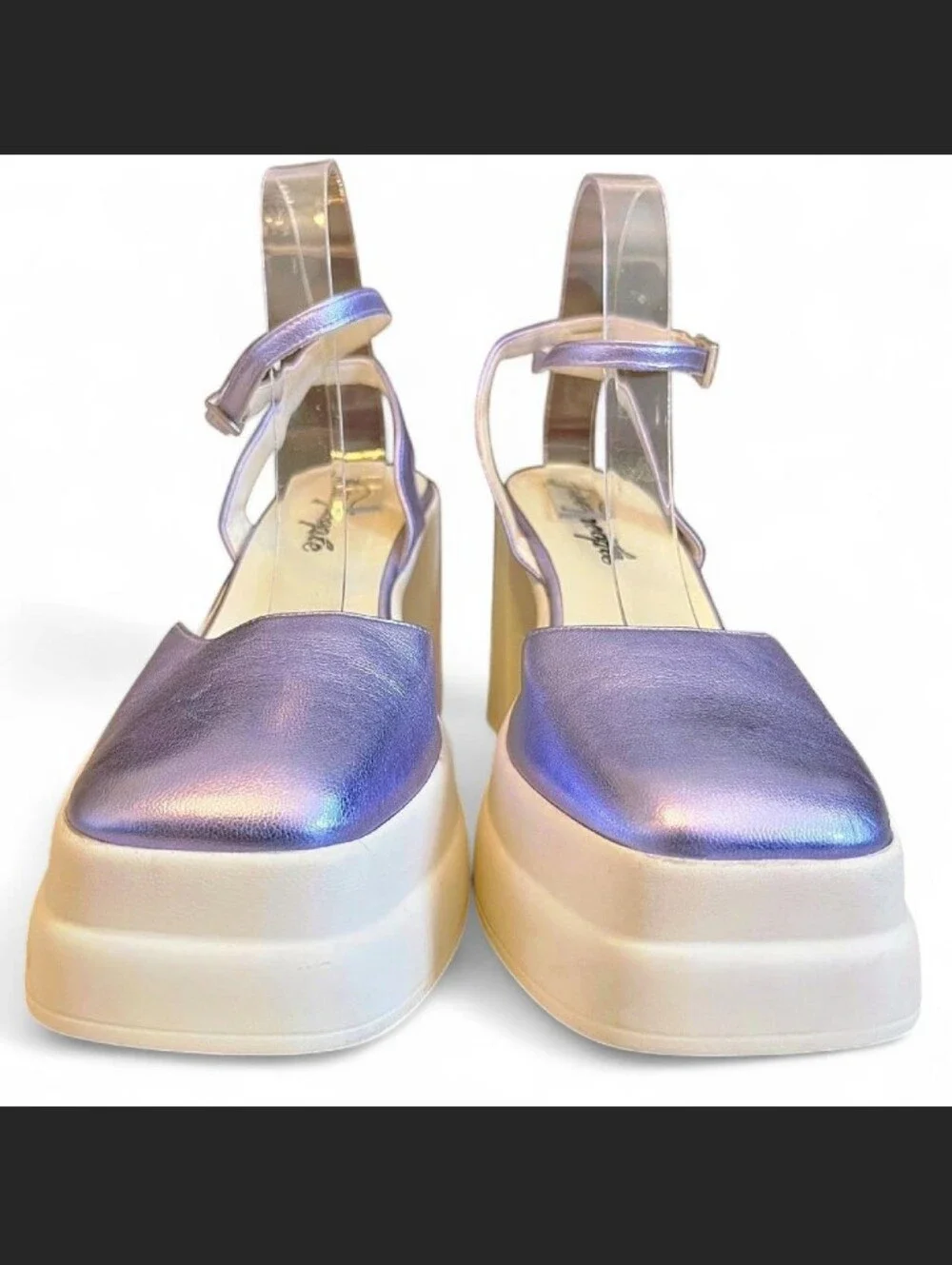 Free People Metallic Purple Stacked Platform Maryjanes – Size 37.5